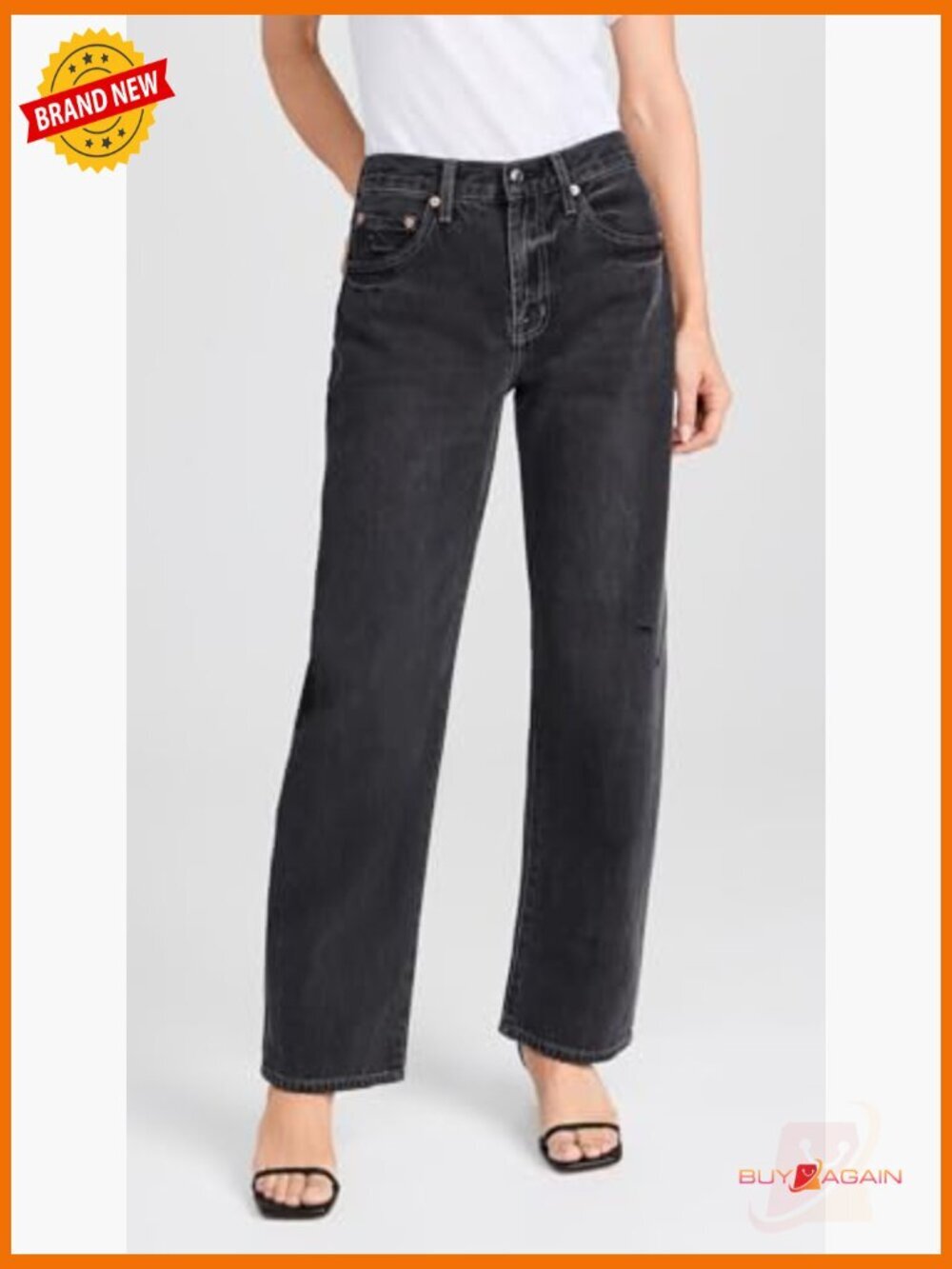 Mid Rise Straight Leg Denim Jeans, Non-Stretch, True to Size Fit - Picture 2 of 6